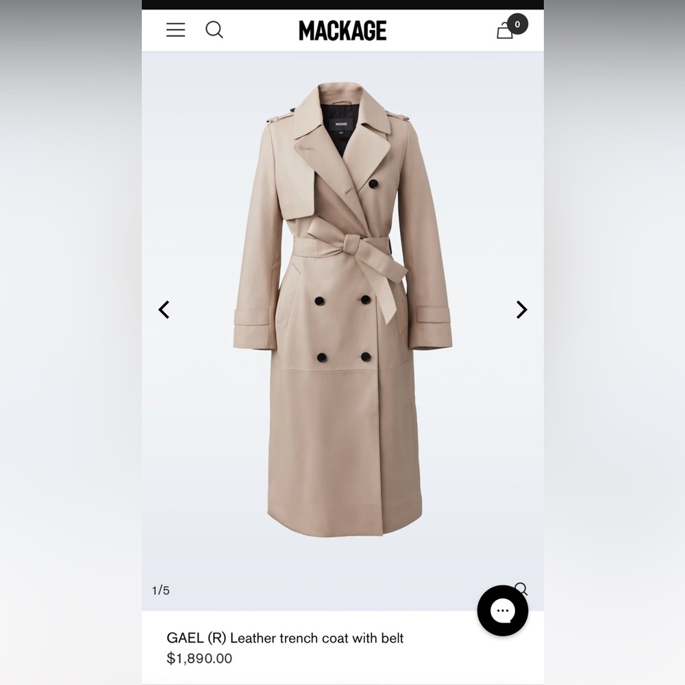 5️⃣5️⃣0️⃣ MACKAGE - NWT - GAEL (R) Leather trench coat with belt - Size S beige
